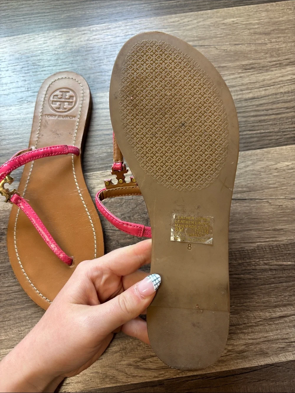 Tory Burch pink patent leather thong sandals